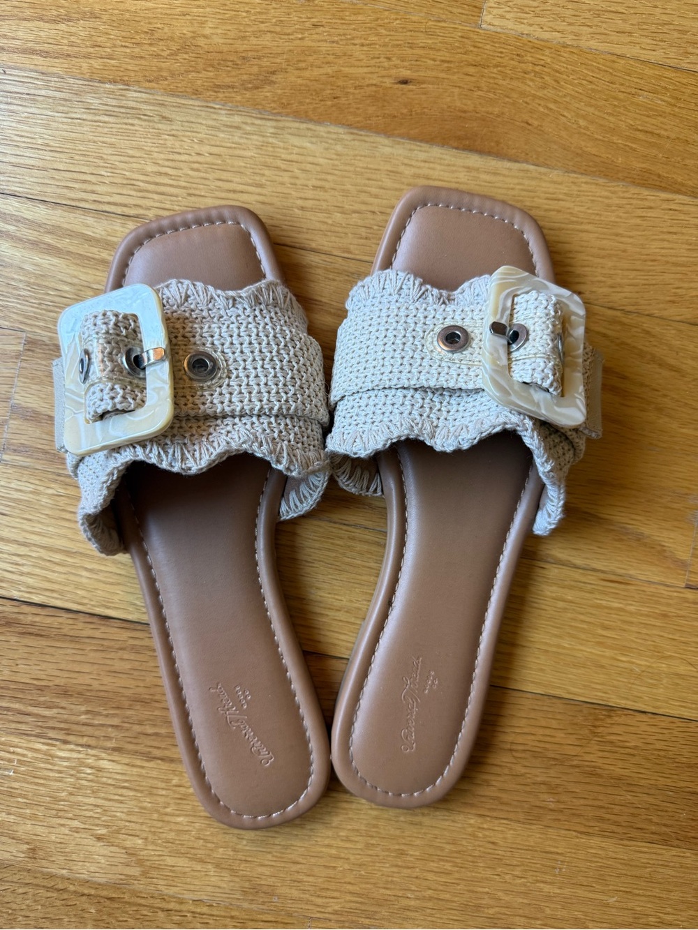 Woven Buckle Slide Sandals in Beige - Never Worn!